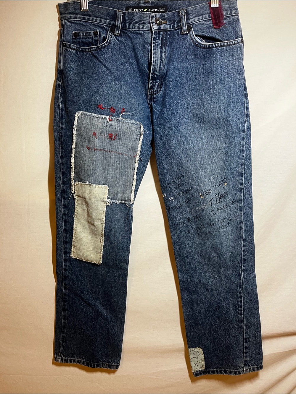 DKNY Women's vintage patchwork jeans, petite size 8, fun details